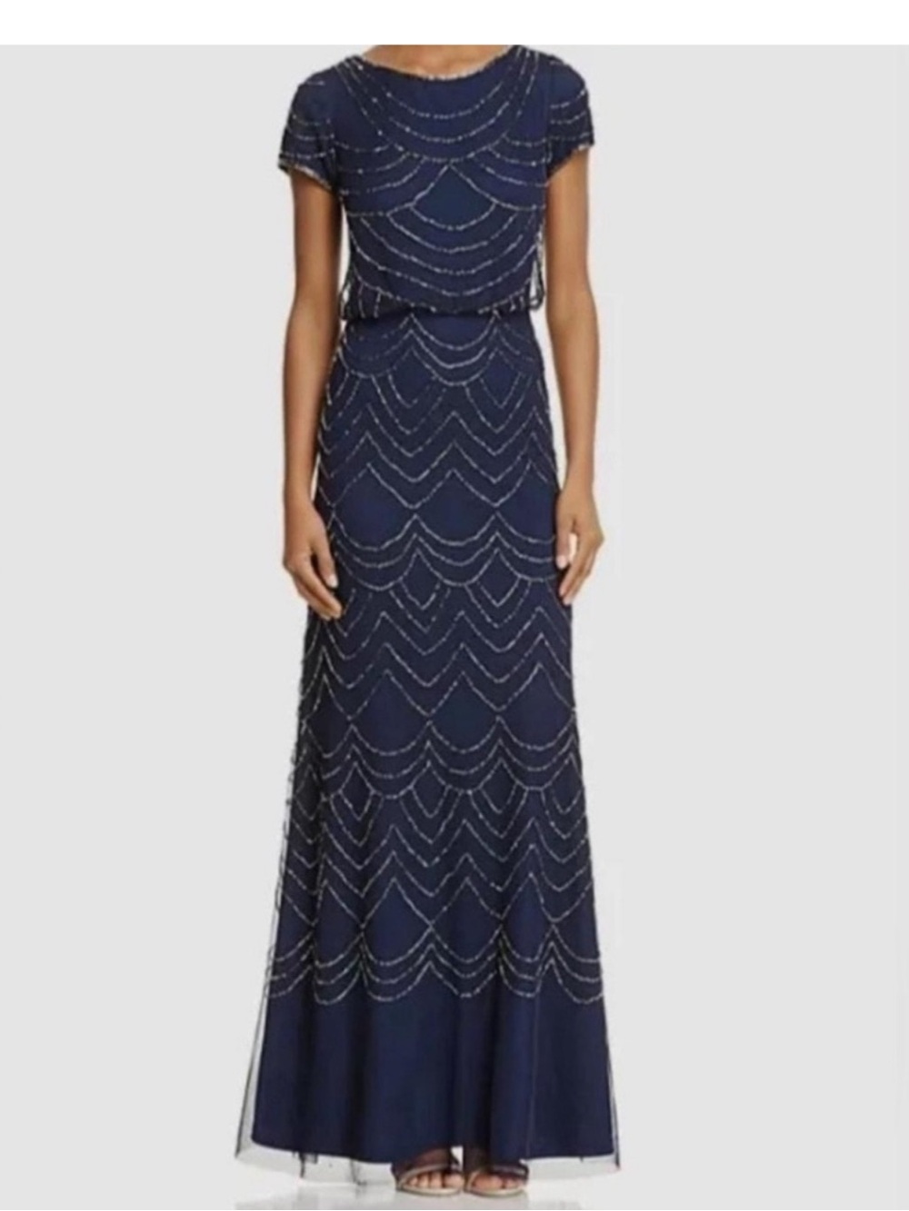 Adrianna Papell Short Sleeve Beaded Gown in Navy
- Mother of the Bride Maxi Dres